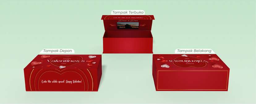 Box Hard Cover Valentine Tema Warna Merah Dang Gold - Image 1