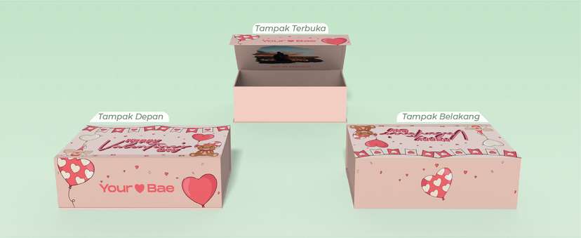 Box Hard Cover Valentine Tema Warna Soft Brown Cream With Teddy Bear - Image 2