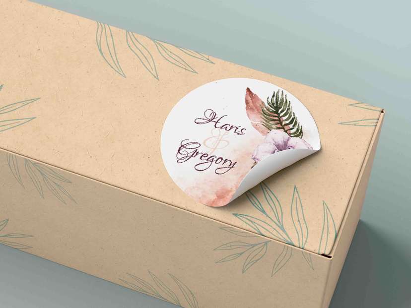 Stiker Pernikahan Watercolor Tropikal - Image 1