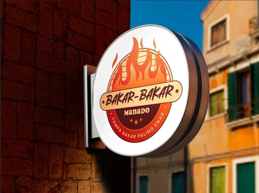 Sign Box Bakar-Bakar Manado Logo Grill Api Klasik - Front view