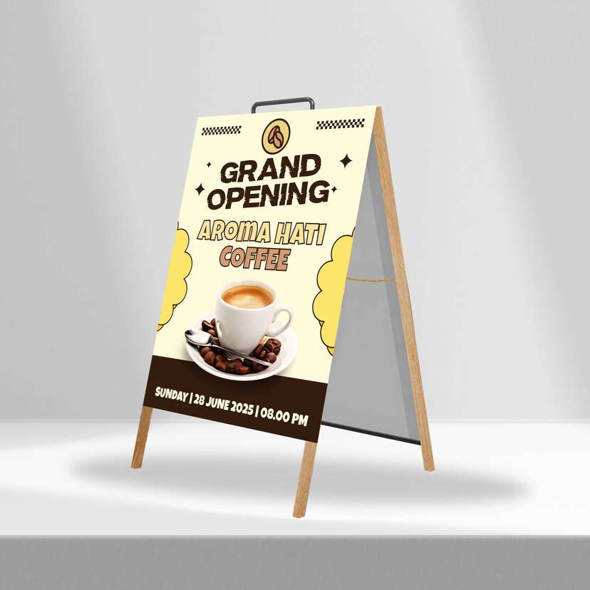 Triangle Stand Banner Kayu Opening Aroma Coffee - Image 1