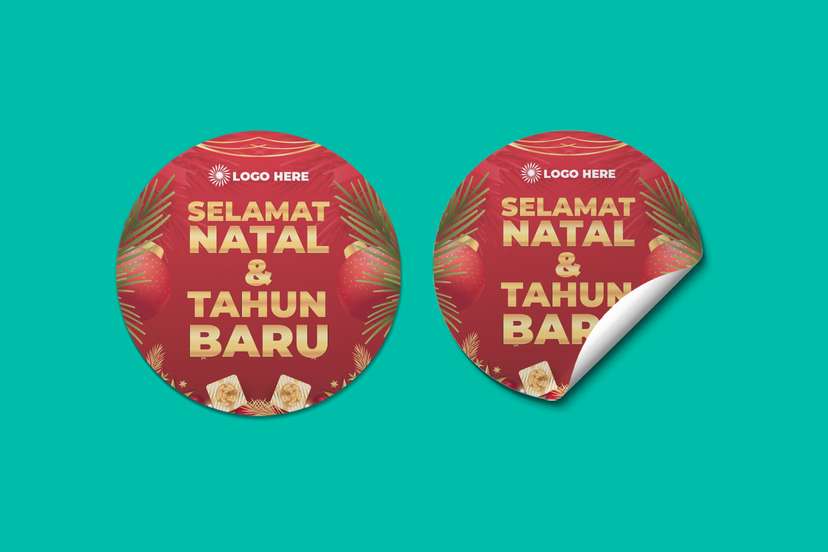 Sticker Label Kemasan Natal Merah Gold - Image 1