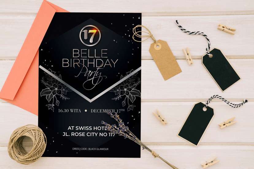 Undangan Ulang Tahun Hitam Glamour - Image 1
