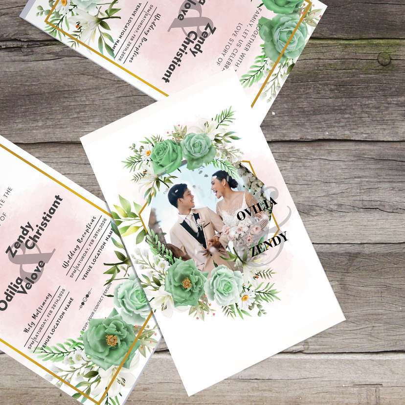 Undangan Wedding Nuansa Warna Hijau dan Pink - Image 2