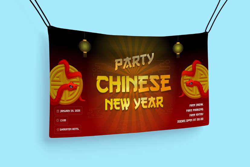 Layout Imlek, Chinese New Year, Baliho Imlek Hitam Merah - Image 1