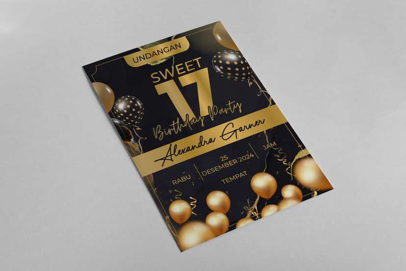 Undangan Ulang Tahun 17th Gold Hitam - Image 1