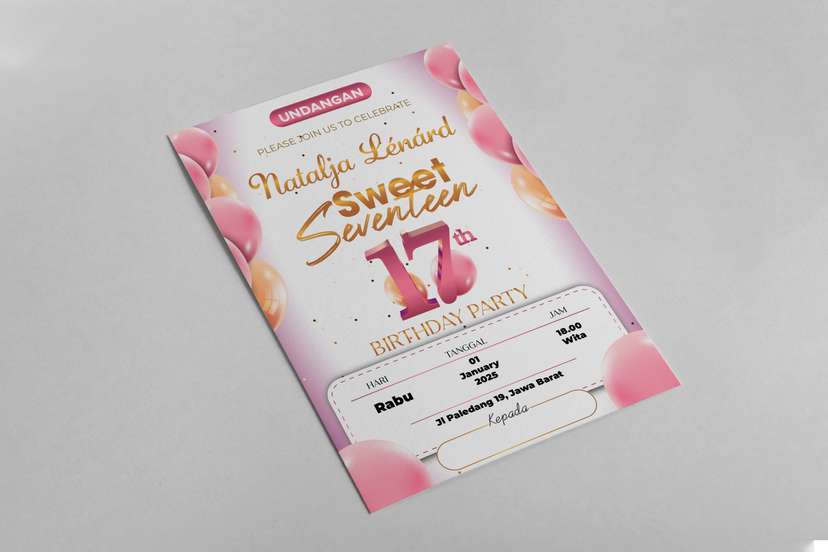 Undangan Ulang Tahun 17 Tahun Pink Kuning - Image 1