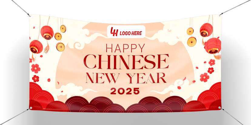 Baliho Tema Imlek Dengan Warna Merah Cream - Image 1
