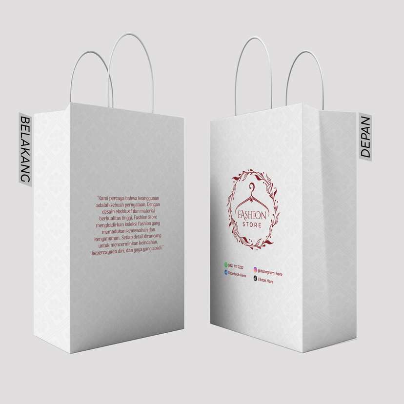 Paper Bag Tema Fashion Brand Pattern Motif Abu2 Putih - Image 1