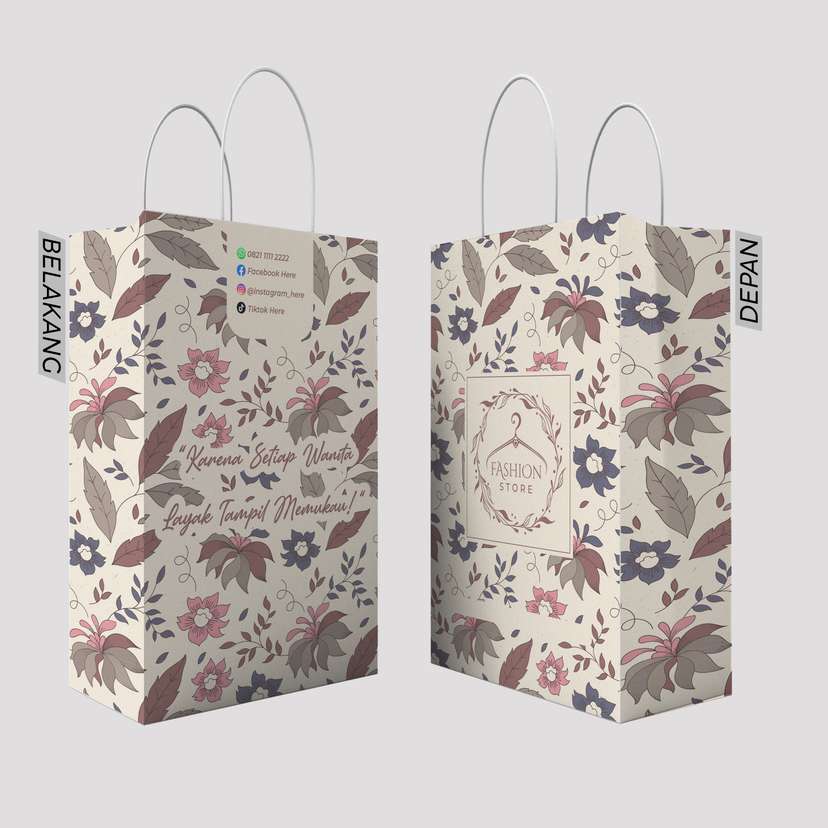 Paper Bag Tema Fashion Pattern Bunga Latar Coklat Muda - Image 1