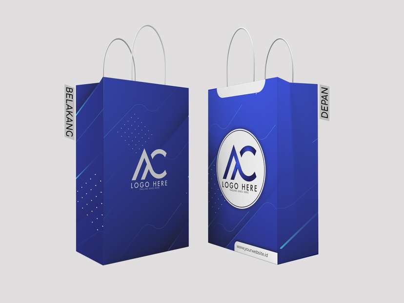 Paper Bag Design Simple Biru Putih - Image 1