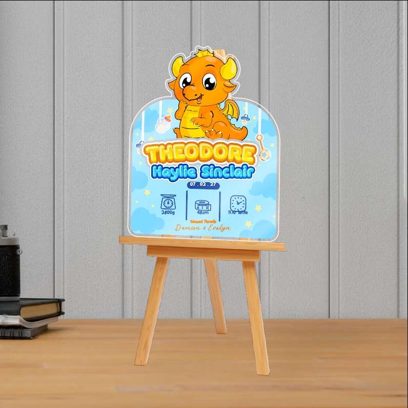 Babyboard Stand Acrylic Dragon & Baby Blue Background - Image 1