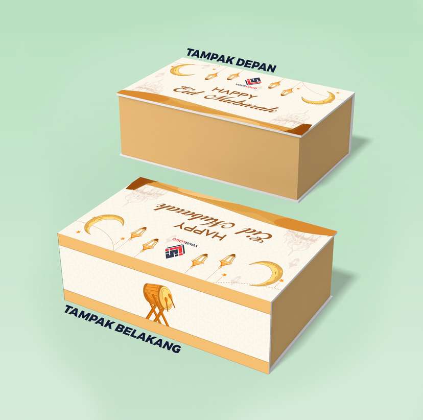 Box Hard Cover Hampers Idul Fitri Kuning Orange Krem - Image 1