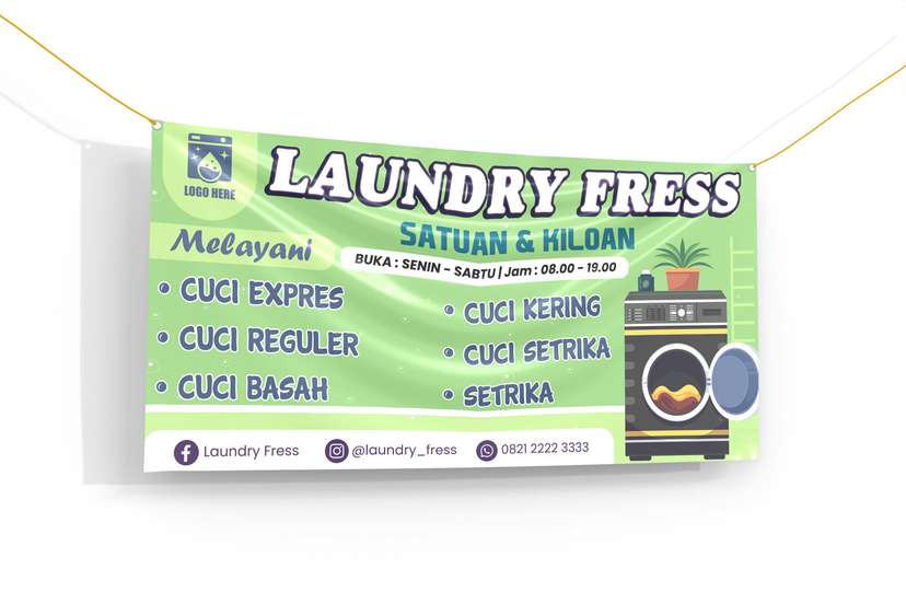 Banner Laundry Design Simple Warna Hijau - Image 1
