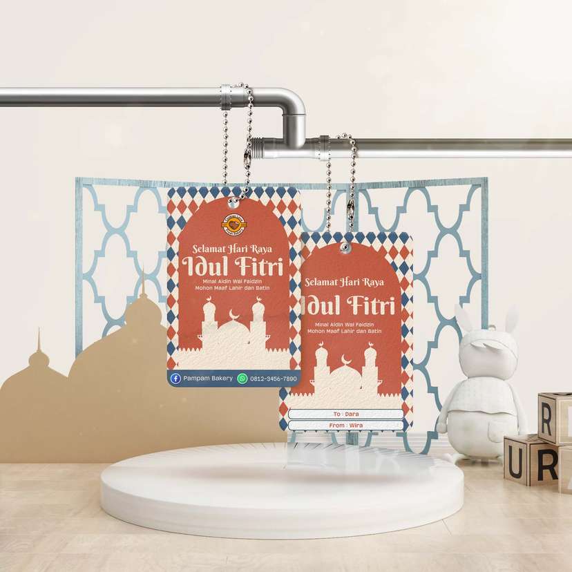 Hang Tag Idul Fitri Ornamen Islami dan Siluet Masjid - Image 1