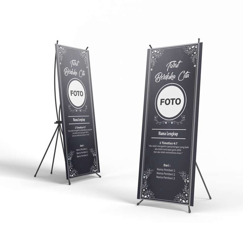 X Banner Duka Kristen Hitam Kebiruan Border Bunga - Image 1