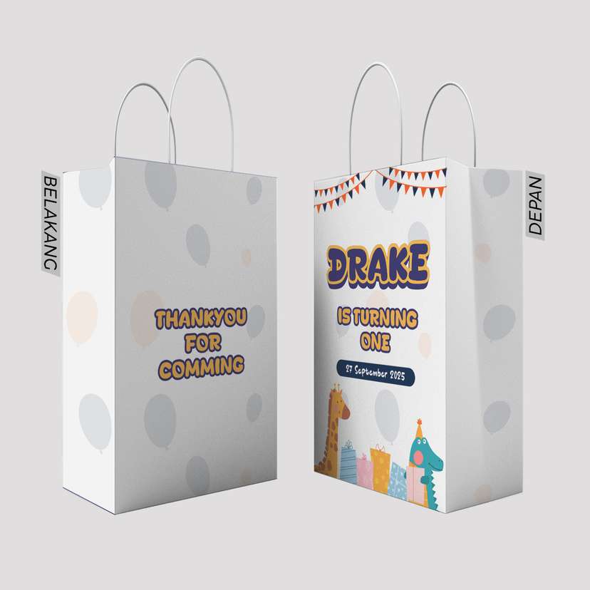 Paper Bag Ulang Tahun Dengan Warna Putih Dihiasi Balon - Image 1
