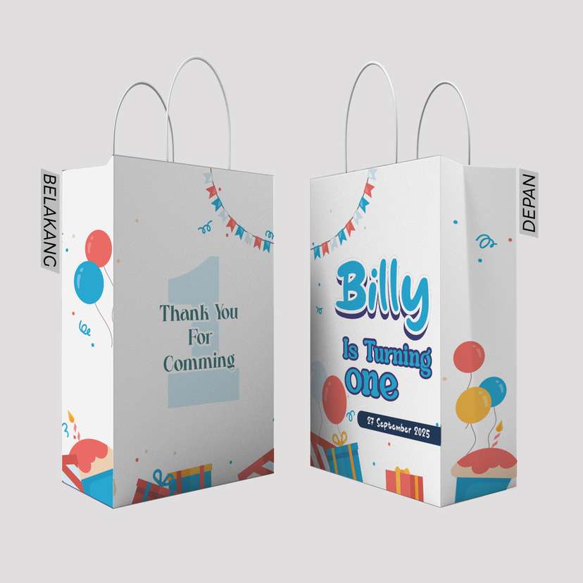 Paper Bag Ulang Tahun Dengan Warna Putih Dan Dihiasi Balon - Image 1