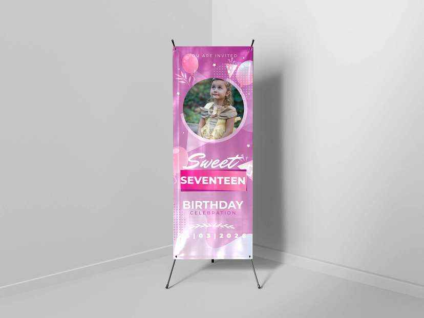 X Banner Ulang Tahun Pink Meriah - Image 1