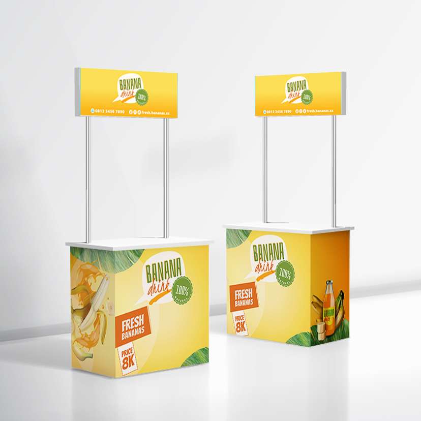 Event Desk Booth Promosi – Desain Banana Drink 100% Fresh - Image 1