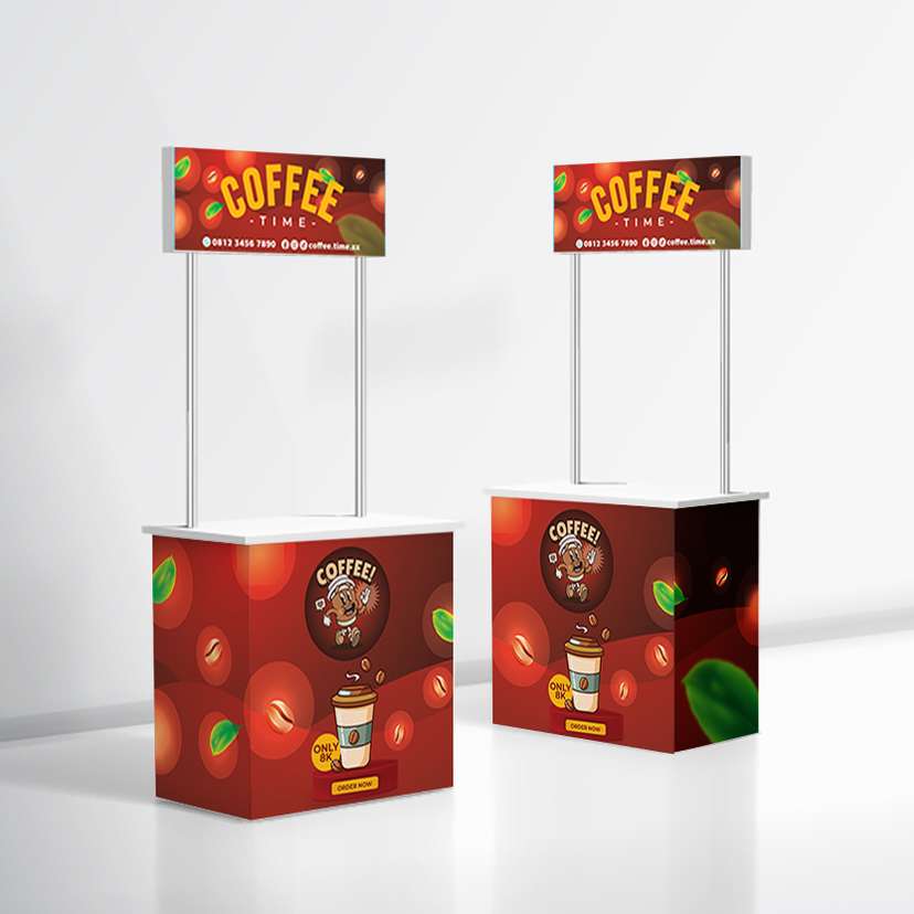 Event Desk Booth Promosi – Desain Coffee Time Only 8K - Image 1