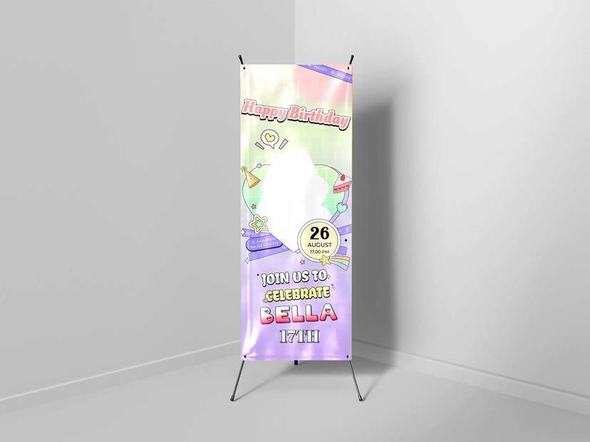 X-Banner Ulang Tahun Sweet Seventeen Tema Pastel Colorful - Image 1