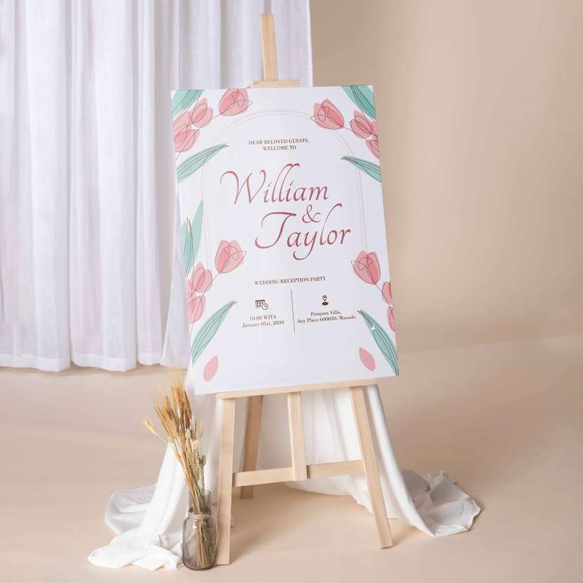 Wedding Welcome Sign Elegan Bertema Floral Minimalis - Image 1