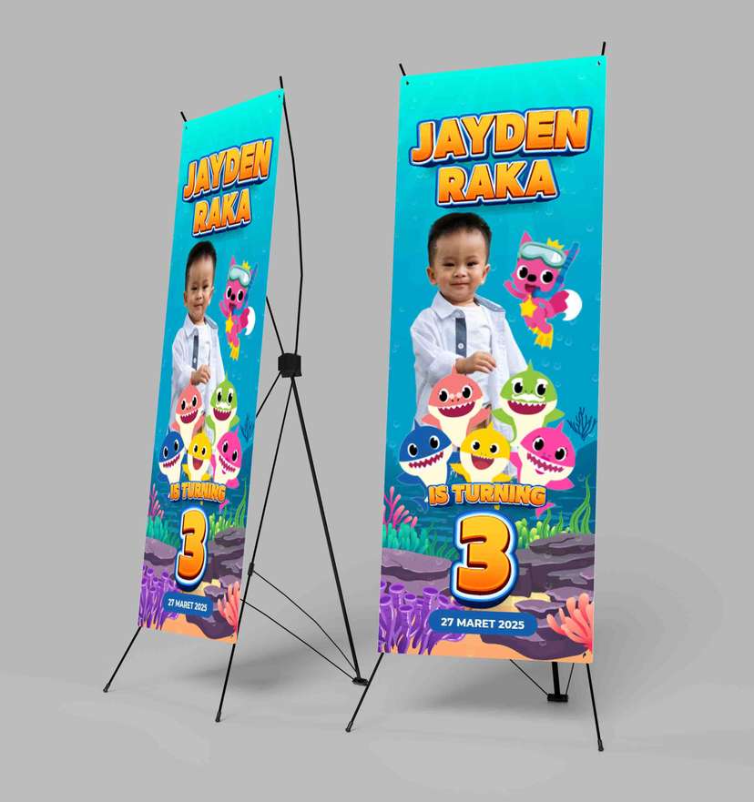 Banner Ulang Tahun Tema Baby Shark Biru - Image 1