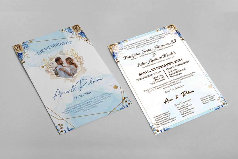 Undangan Wedding Kristen Simple Biru Gold - Image 1