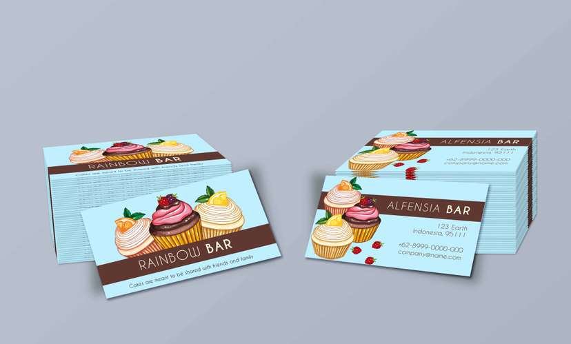 Kartu Nama Cupcake Shop Warna-warni Ceria dengan Ilustrasi Dessert Manis - Image 1