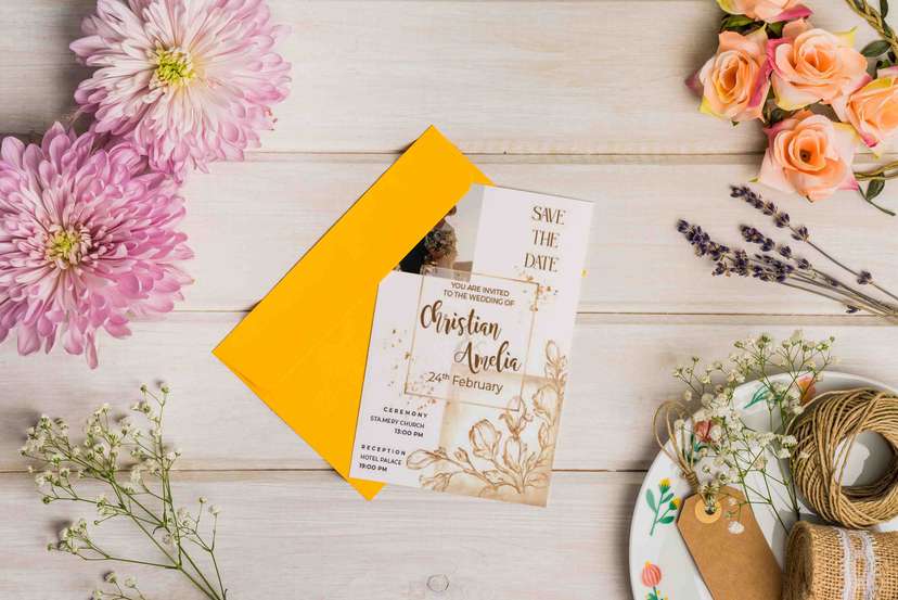 Undangan Wedding dengan Sentuhan Floral dan Foto Pasangan - Image 1