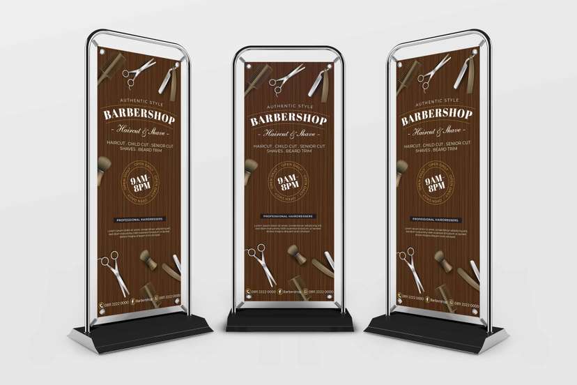 Door Frame Barbershop Klasik dengan Nuansa Kayu Elegan - Image 1