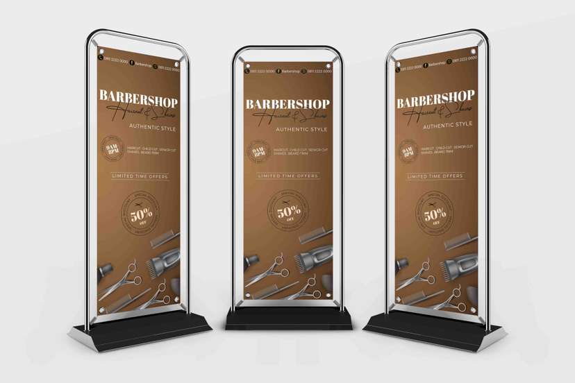 Door Frame Banner Barbershop Klasik Cokelat dengan Nuansa Hangat - Image 1