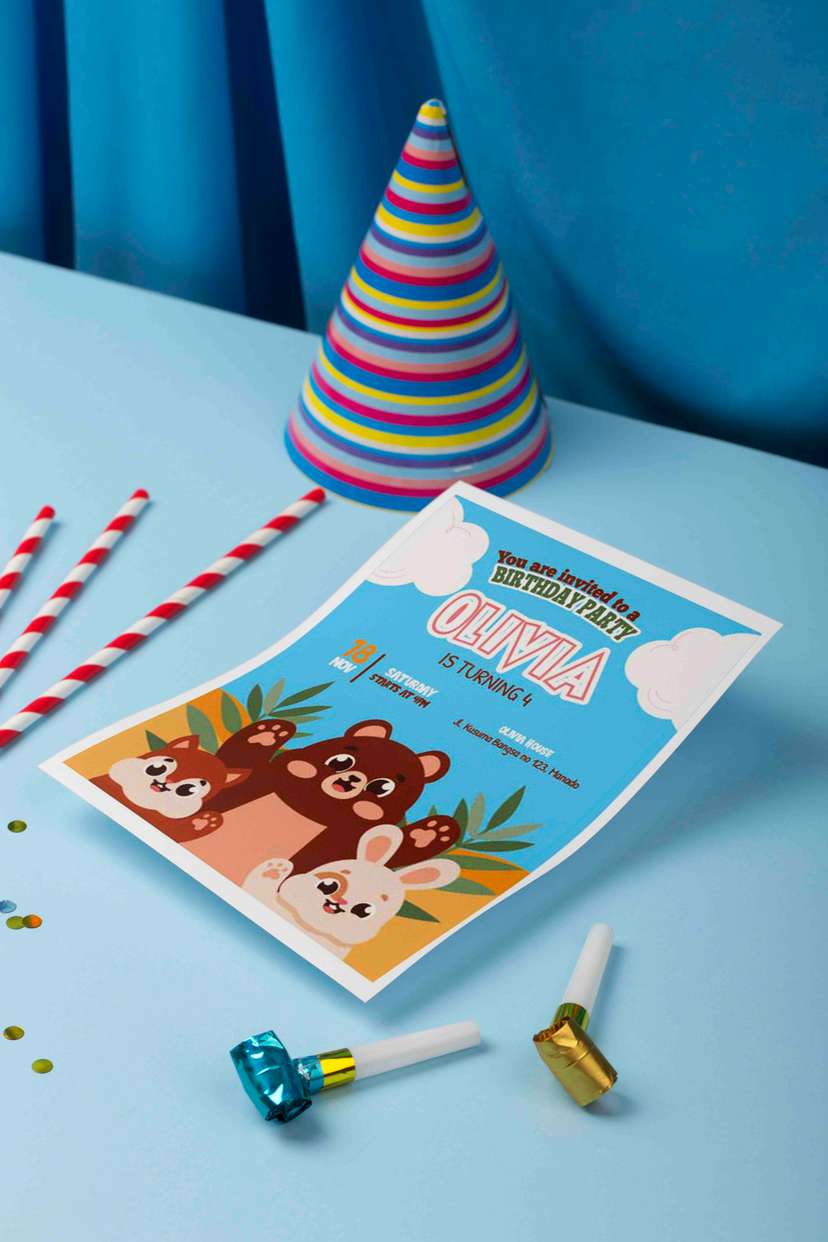 Undangan Ulang Tahun Anak Tema Hewan Lucu - Image 1