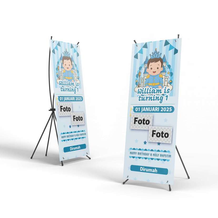 X Banner Birthday Biru dengan Kastil - Image 1
