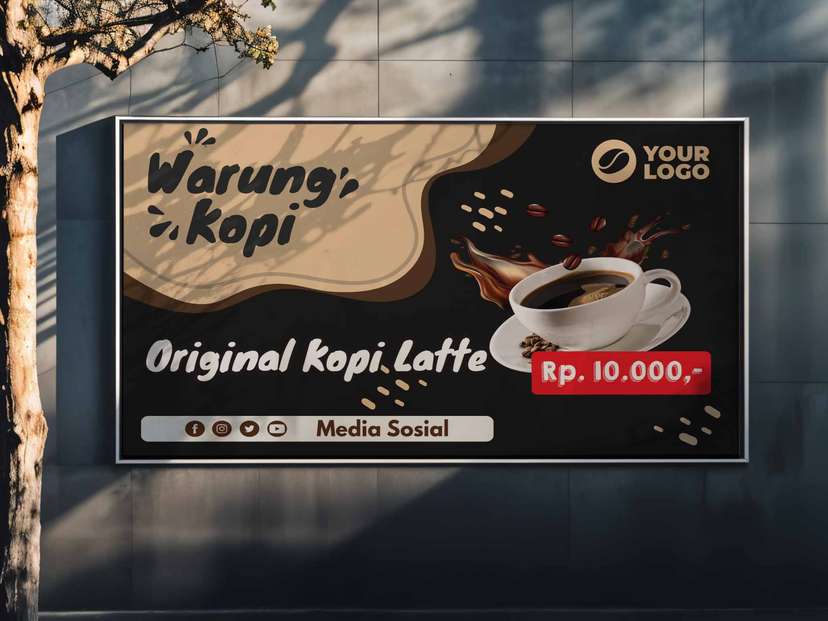 Baliho Kopi Hitam Dengan Cangkir Kopi Elegan - Image 1