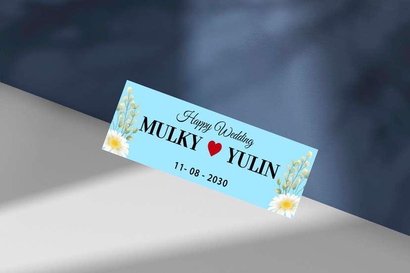 Wedding Plat Bunga Cerah Helai Daun Biru - Image 1