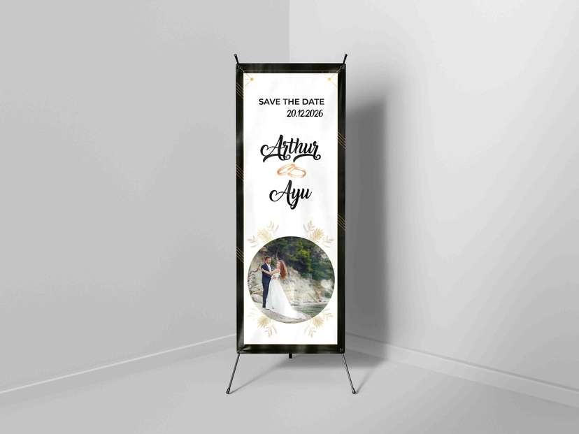 X-Banner Save The Date Wedding Minimalis dengan Bingkai Foto Bulat - Image 1