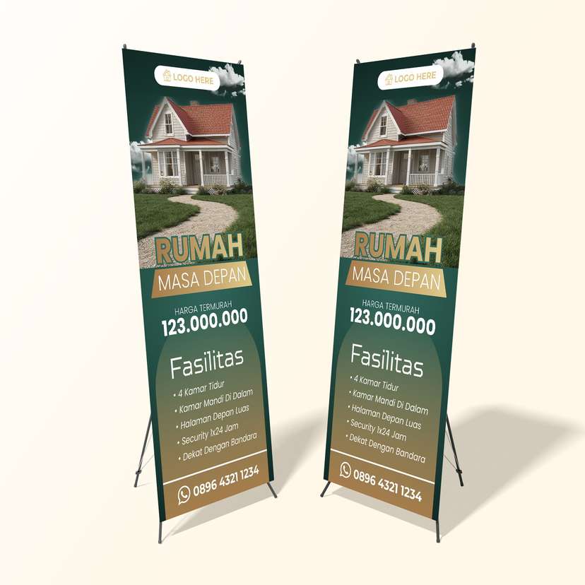 X Banner Promo Perumahan / Rumah Murah Dominan Hijau Gold - Image 1