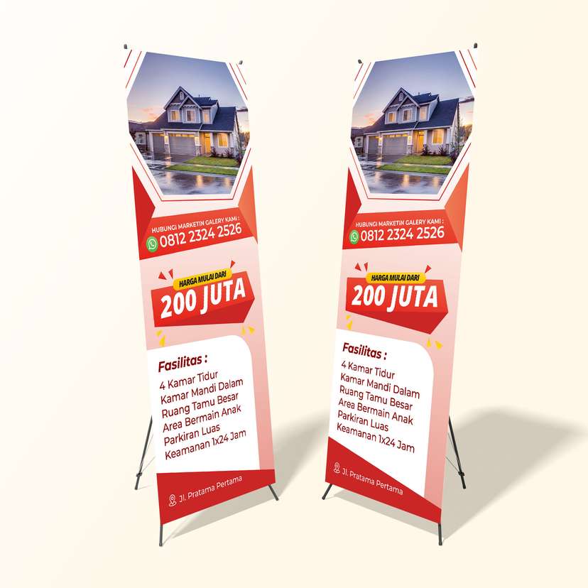 X Banner Promo Perumahan / Rumah Murah Dominan Merah Putih - Image 1