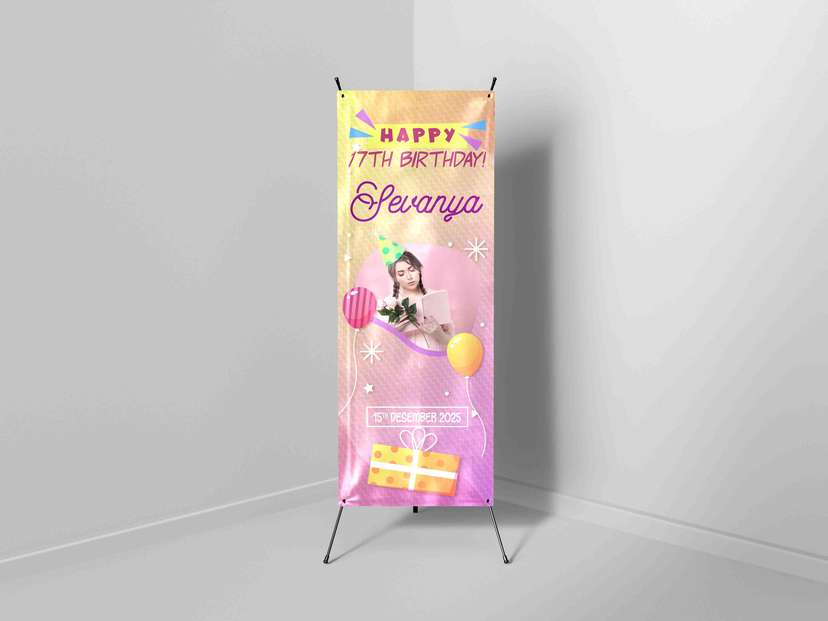 X-Banner Ulang Tahun Ke-17 dengan Nuansa Ceria dan Feminin - Image 1