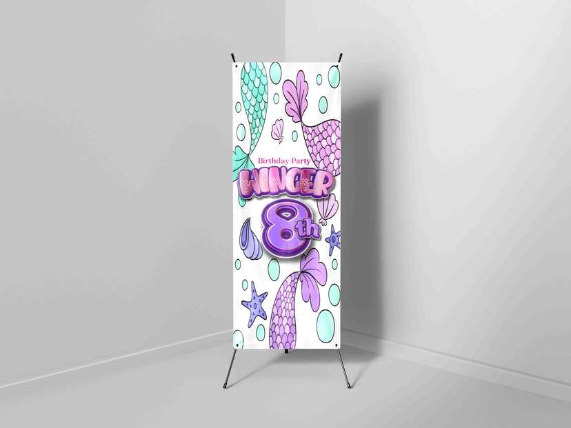 X-Banner Ulang Tahun Tema Mermaid Warna Pastel - Image 1