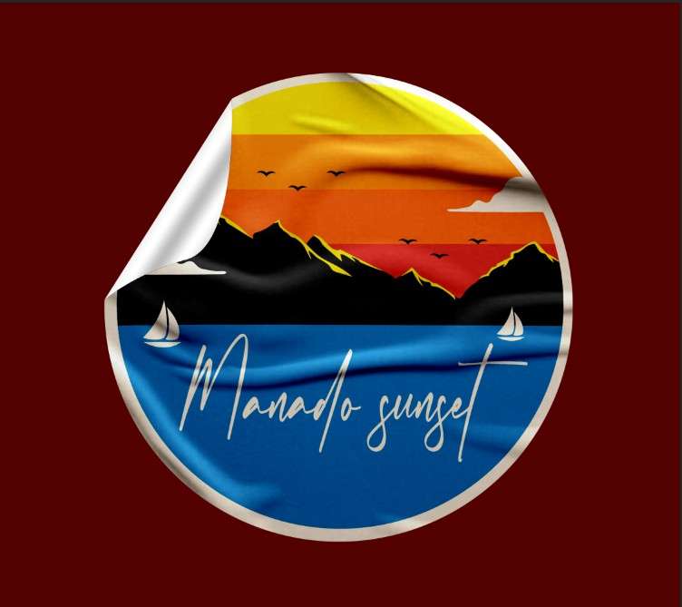 Stiker Manado Sunset – Panorama Laut & Senja Tropis Bergaya Retro - Image 1