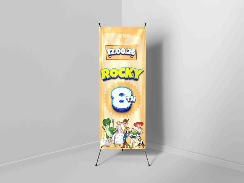 X-Banner Ulang Tahun Anak Tema Cerita Mainan Seru dan Penuh Warna - Image 1