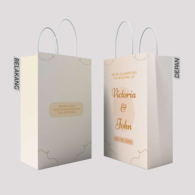 Paper Bag Pernikahan Krem dengan Desain Geometris - Image 1
