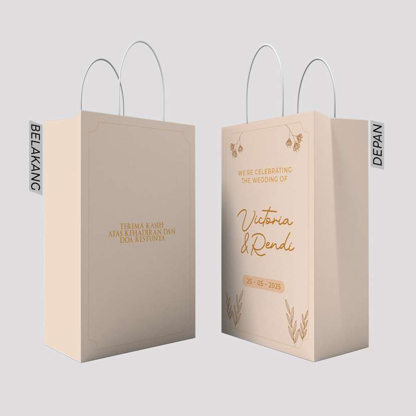 Paper Bag Pernikahan Beige dengan Aksen Bunga - Image 1