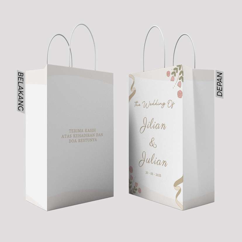 Paper Bag Pernikahan Putih dengan Desain Ribbon - Image 1