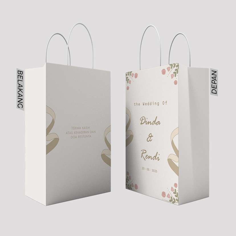 Paper Bag Pernikahan Putih dengan Desain Bunga - Image 1