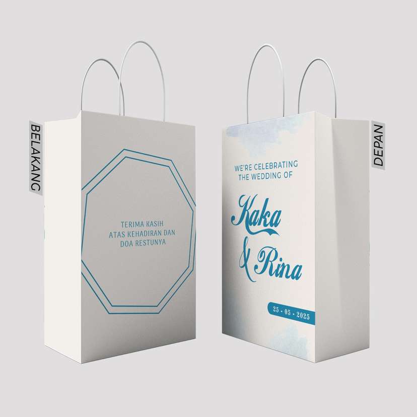 Paper Bag Pernikahan Biru dengan Desain Geometris - Image 1