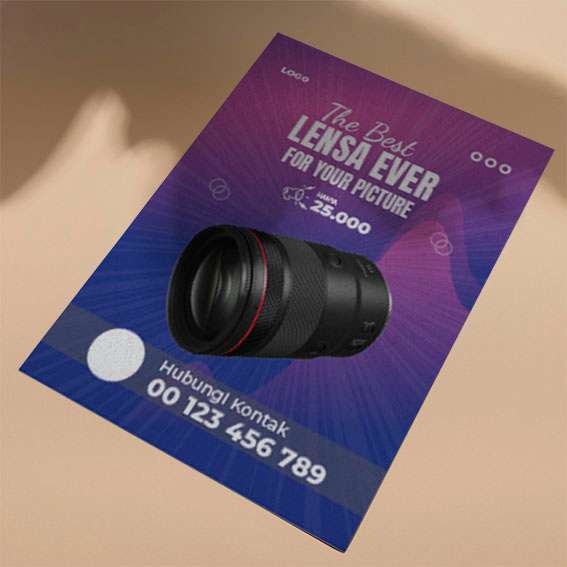 Flyer Promosi Lensa Kamera – Tema Ungu Biru - Image 1